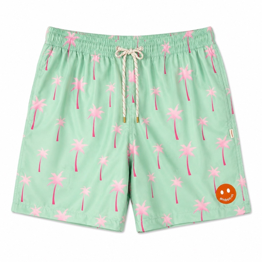 AMBSN Palm Tree Swim Trunks Mint Pink‎ Large